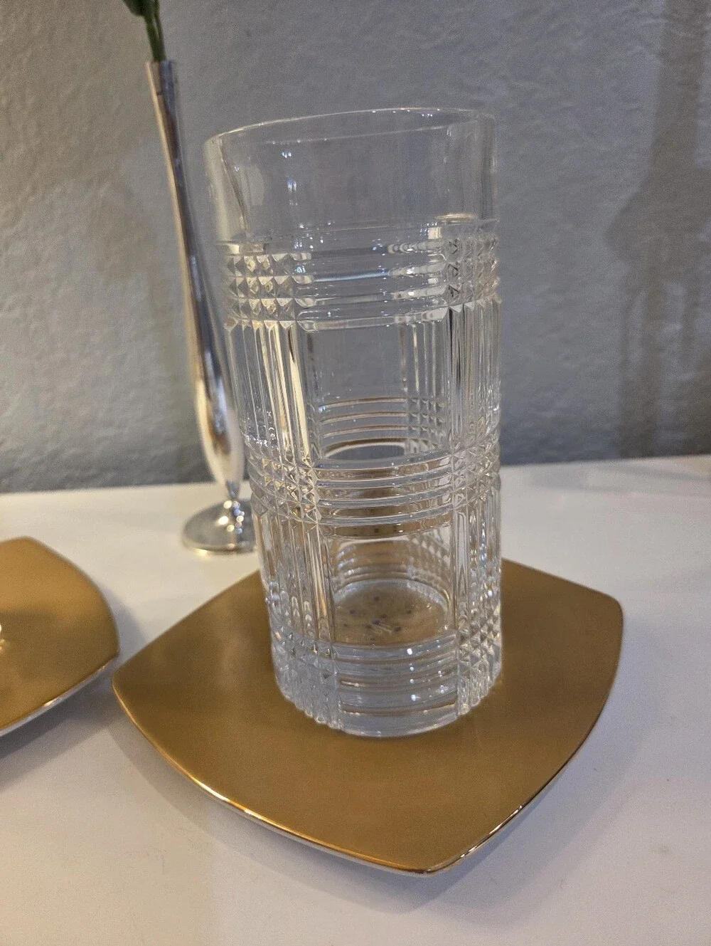 Set Of 2 RALPH LAUREN Glen Plaid Crystal Glasses